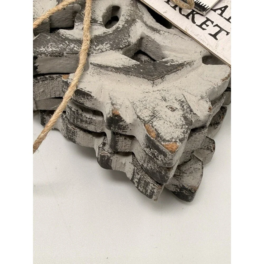 Artisan Market Hand Carved Wood Coasters Gray Distressed Set of 4 Farmhouse 4x4